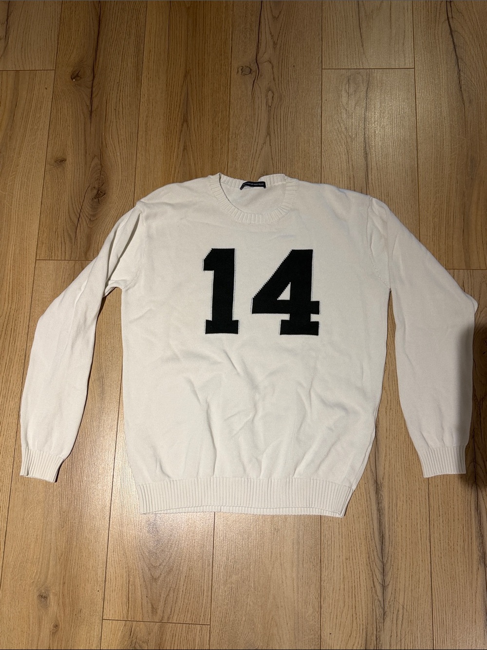 Brandy Melville White Crewneck Sweater with Black '14' Graphic